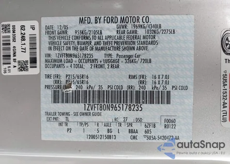 2006 Ford Mustang V6 from USA, damaged, VIN 1ZVFT80N965178235